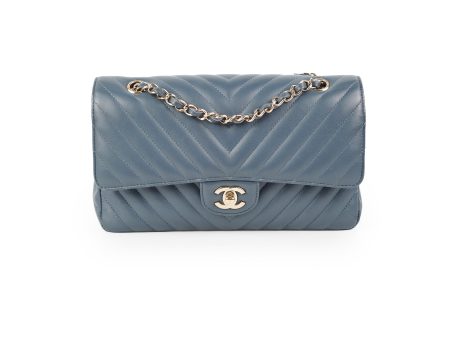 Chanel Chevron M L Lambskin Classic Flap Dark Grey Blue Online Sale