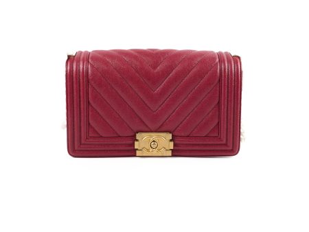 Chanel Old Medium Boy Red Chevron Caviar - Series 26 Discount