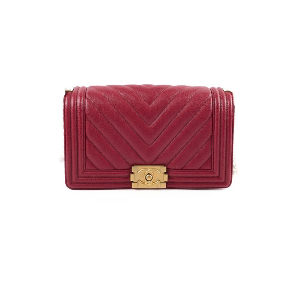 Chanel Old Medium Boy Red Chevron Caviar - Series 26 Discount