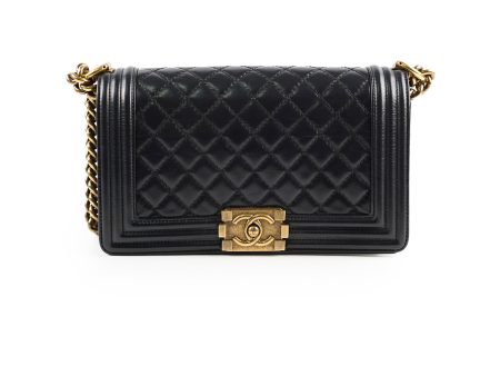 Chanel Old Medium Boy Shiny Calfskin Black - Series 17 For Cheap