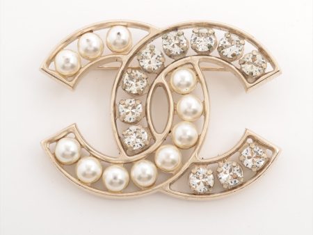 Chanel Coco Logo Rhinestone Pearl Brooch Costume Jewellery Cheap