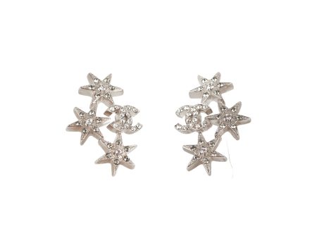 Chanel Star Logo Rhinestone Silver Earrings Costume Jewellery For Cheap