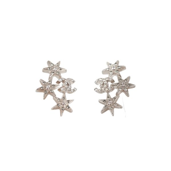 Chanel Star Logo Rhinestone Silver Earrings Costume Jewellery For Cheap