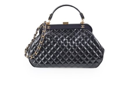 Chanel Mademoiselle Frame Patent Leather Bag Black Hot on Sale