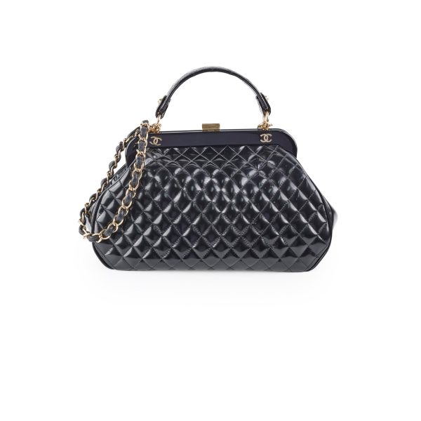 Chanel Mademoiselle Frame Patent Leather Bag Black Hot on Sale