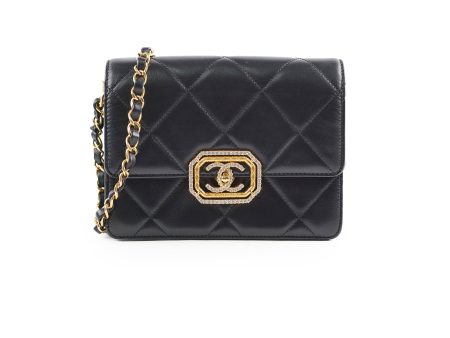 Chanel Calfskin Strass Quilted Mini Flap Bag Black Microchip Fashion