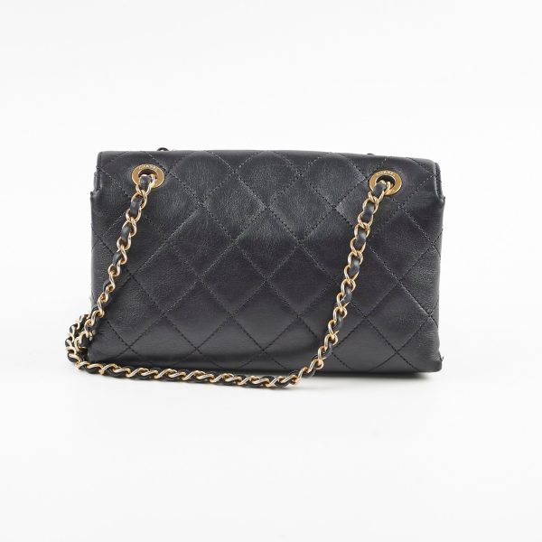 Chanel Logo Enchained Quilted Calfskin Medium Black Flap Bag Sale