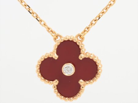 Van Cleef & Arpels Vintage Alhambra Carnelian Diamond Necklace Online