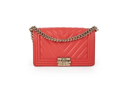 Chanel Old Medium Boy Chevron Lambskin Coral  - Series 27 Hot on Sale