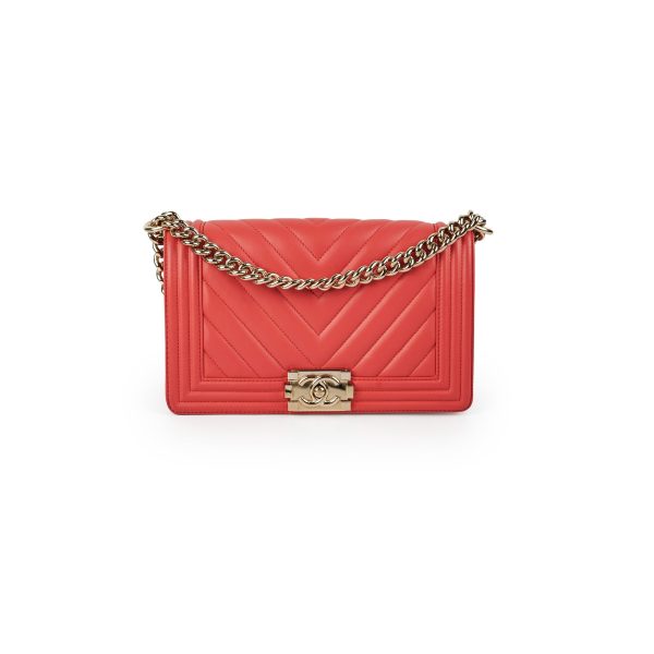 Chanel Old Medium Boy Chevron Lambskin Coral  - Series 27 Hot on Sale