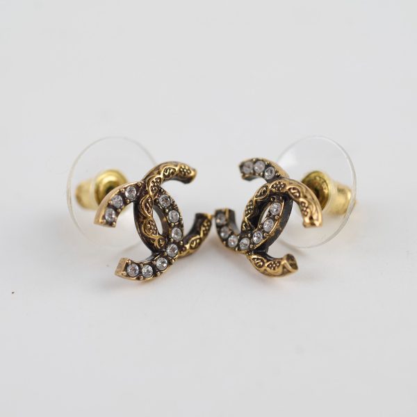 Chanel CC Crystal Gold Earrings Costume Jewel Online now