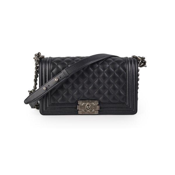 Chanel Old Medium Caviar Boy Black Microchip For Sale