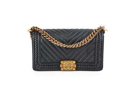 Chanel Old Medium Boy Caviar Chevron Black Fashion