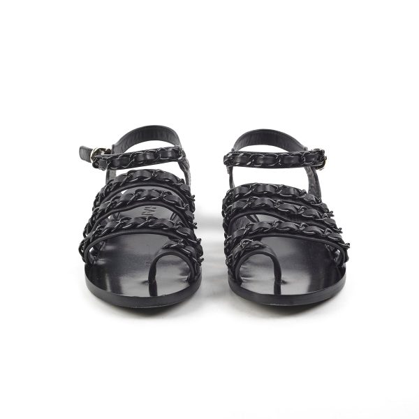 Chanel Chain Sandals Black Size 36 on Sale