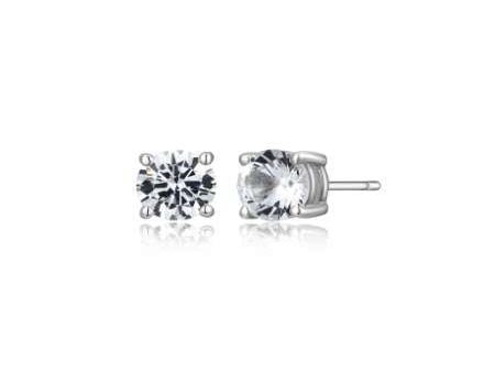 ETHOS  BASIC  RHOD PLTD 6MM CREATED WHITE SAPPHIRE STUD EARRING For Sale