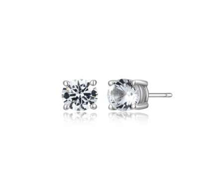 ETHOS  BASIC  RHOD PLTD 6MM CREATED WHITE SAPPHIRE STUD EARRING For Sale