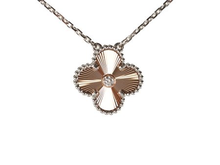 Van Cleef & Arpels Vintage Alhambra Pendant Necklace White Gold Guilloche Rose Gold Diamond 2024 For Discount