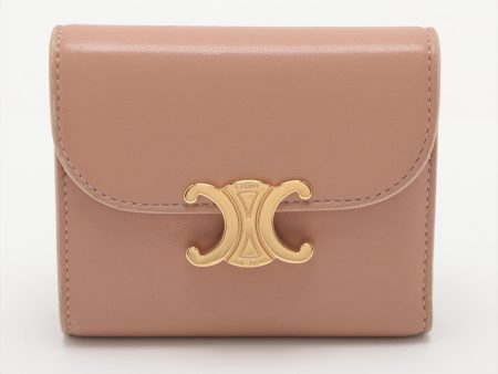 Celine Triomphe Beige Compact Flap Cardholder Wallet Discount