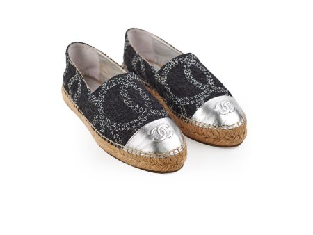 Chanel Tweed Espadrilles Black Silver Size 36 Online