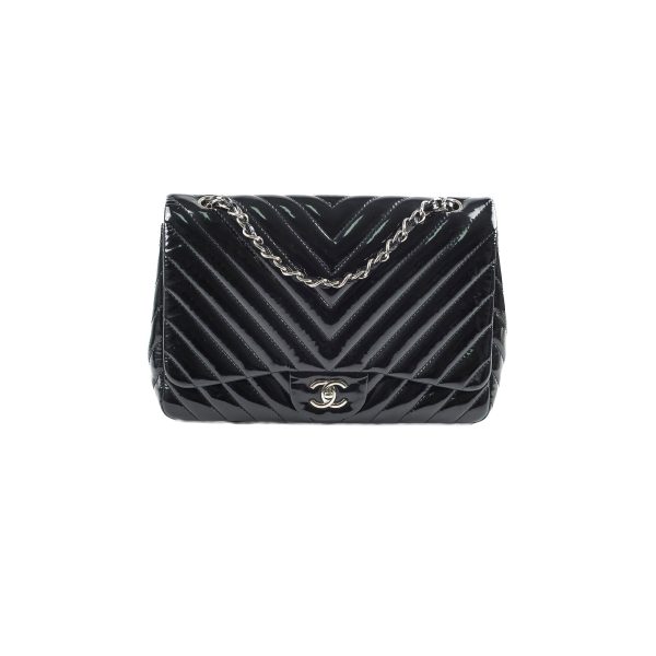 Chanel Jumbo Single Flap Chevron Black For Cheap