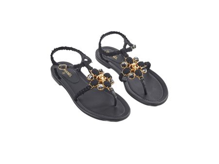 Chanel Tweed Interlocking CC Flat Sandal 37.5 Black Sale