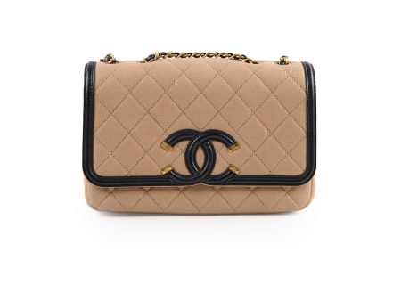 Chanel Small Filigree Beige Caviar Crossbody - Series 23 Hot on Sale