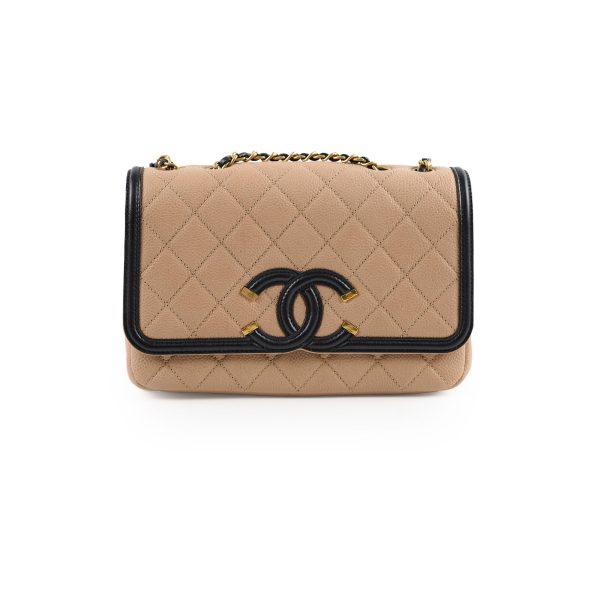 Chanel Small Filigree Beige Caviar Crossbody - Series 23 Hot on Sale