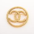 Chanel Coco Logo Brooch Yellow Gold Costume Jewellery For Sale