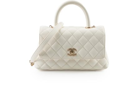 Chanel Small Coco Handle Caviar White GHW Hot on Sale