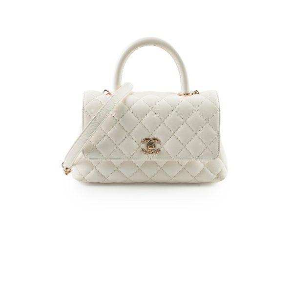 Chanel Small Coco Handle Caviar White GHW Hot on Sale