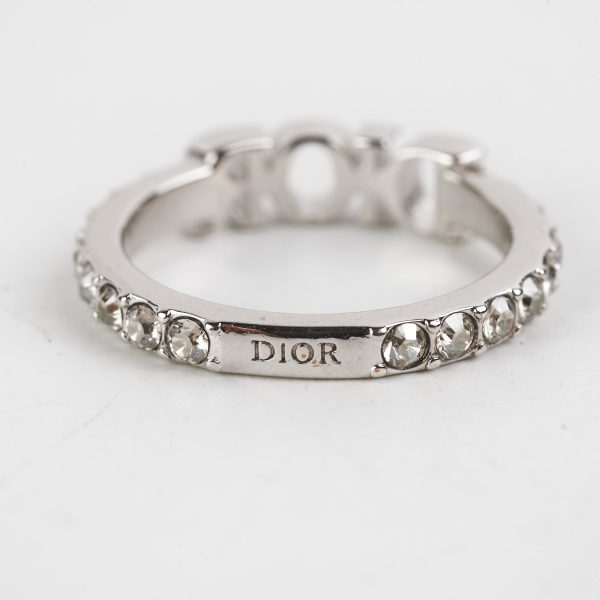 Christian Dior Logo Silver Rhinestone Ring Size M Costume Jewellery Cheap