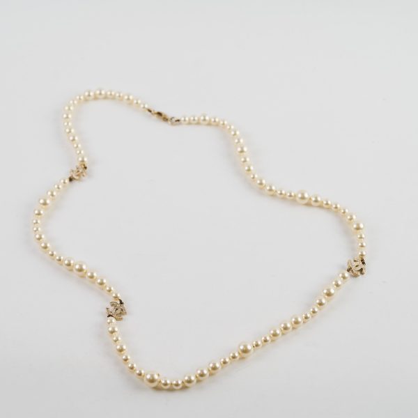 Chanel Pearl Long CC Logo Necklace Costume Jewellery on Sale