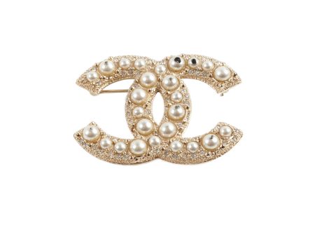 Chanel CC Logo Gold Pearl Rhinestone Brooch Costume Jewellery Online Sale