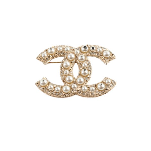 Chanel CC Logo Gold Pearl Rhinestone Brooch Costume Jewellery Online Sale