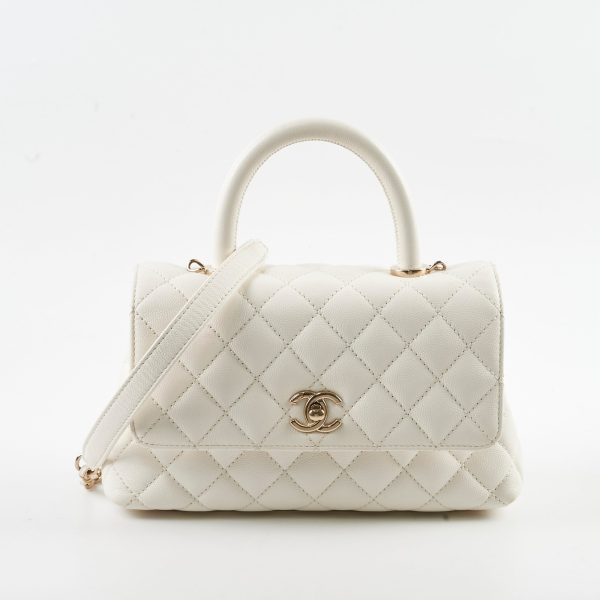 Chanel Small Coco Handle Caviar White GHW Hot on Sale