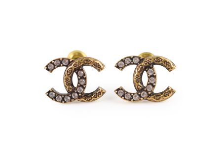 Chanel CC Crystal Gold Earrings Costume Jewel Online now