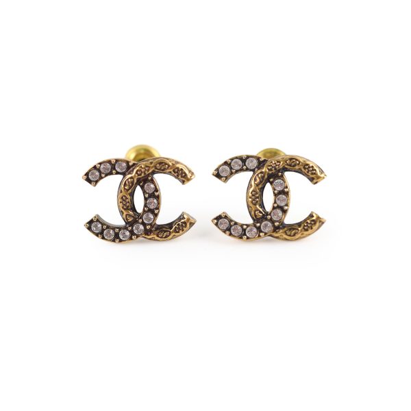 Chanel CC Crystal Gold Earrings Costume Jewel Online now