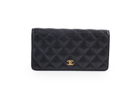 Chanel Caviar Long Fold Wallet Black Cheap