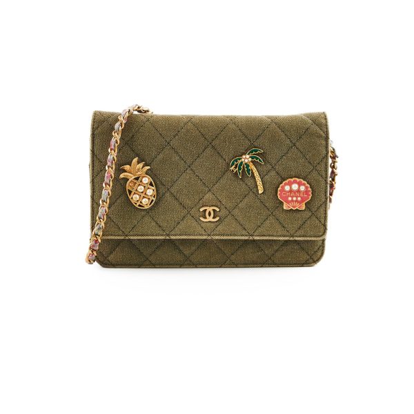 Chanel Wallet On Chain WOC Khaki Denim on Sale