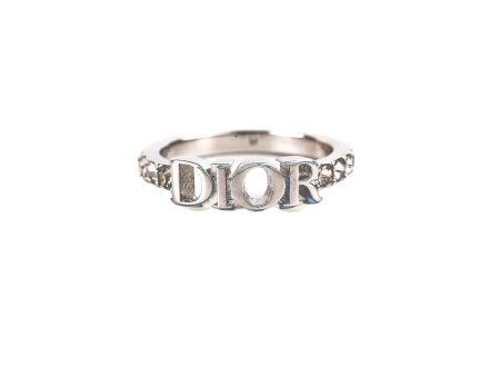 Christian Dior Logo Silver Rhinestone Ring Size M Costume Jewellery Cheap