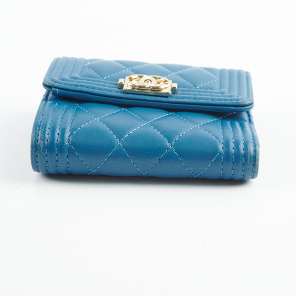 Chanel Boy Lambskin Quilted Flap Wallet Blue Discount