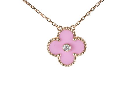 Van Cleef & Arpels Vintage Alhambra Pink Porcelain Sable Diamond Necklace 2015 Discount