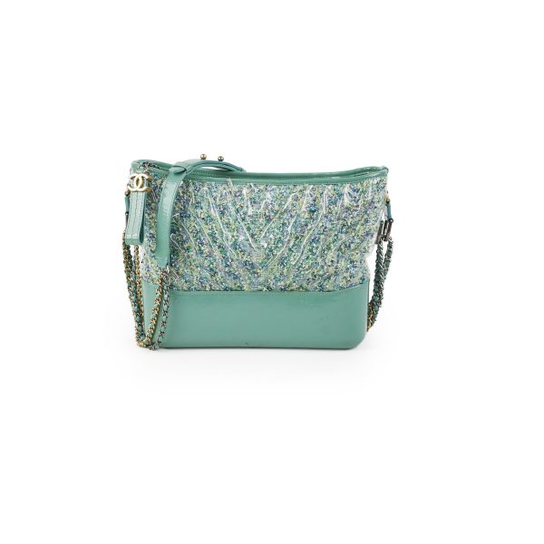 Chanel Medium Gabrielle Green Tweed PVC- Series 25 Online Hot Sale