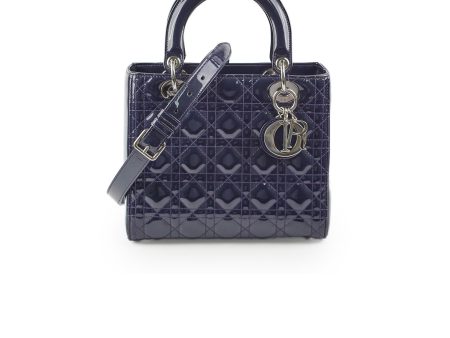 Christian Dior Medium Lady Dior Patent Navy Online now