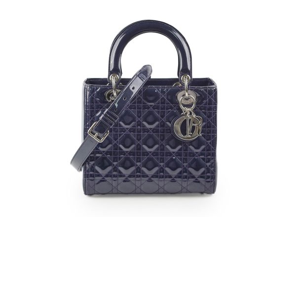 Christian Dior Medium Lady Dior Patent Navy Online now