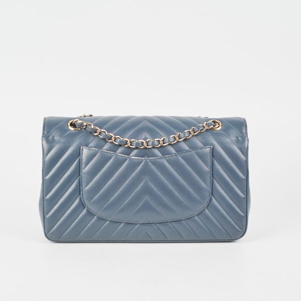 Chanel Chevron M L Lambskin Classic Flap Dark Grey Blue Online Sale