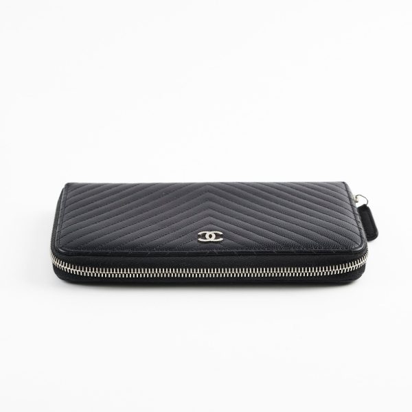 Chanel Caviar Chevron Long Zippy Wallet Black Supply