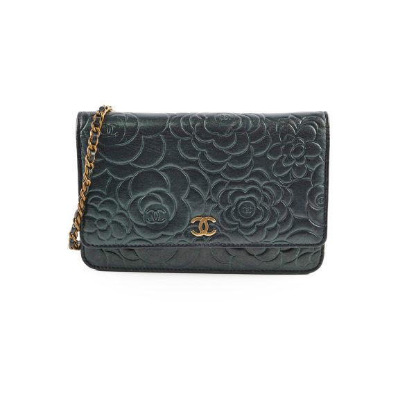 Chanel Camelia Embossed Wallet On Chain WOC Irrdescent Green For Sale