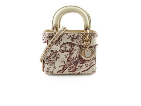 Christian Dior Mini Lady Dior Calfskin Limited Edition Embroidered Bag Ivory Burgundy For Sale