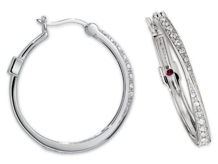 Sterling Silver Rhodium Plated Twisted Cubic Zirconia 28mm Hoop Earring Online Hot Sale